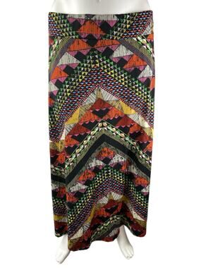 Double Click Multicolor Geometric Tribal High Rise Bohemian Maxi A-Line Skirt XL